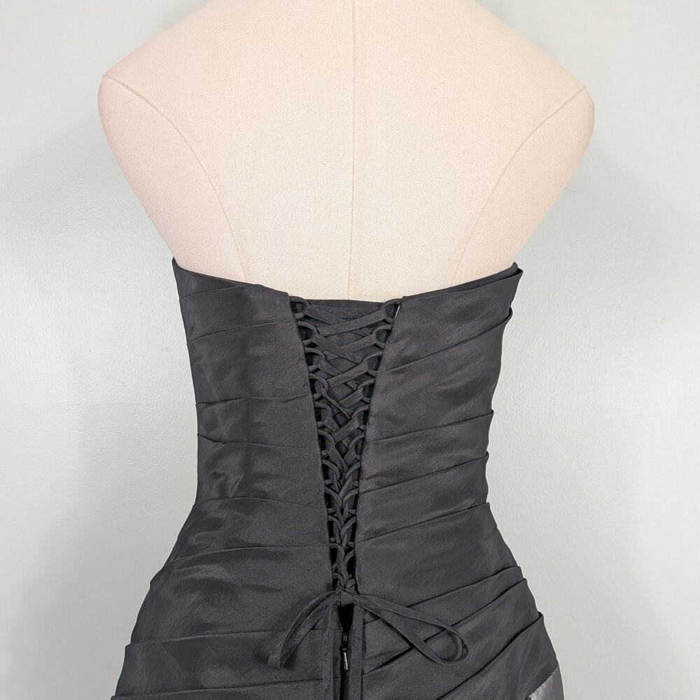 Y2K Alyce Prom Dress Maxi Gown 8 Gray Black Mermaid Corset Strapless Floral Vtg - Picture 3 of 14